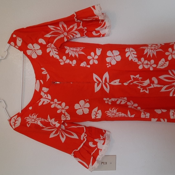 Vtg 70s hawaiian orange pineapple dress - Picture 2 of 9